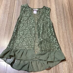 Little Lass Girls Olive‎ Green Lace Blouse – Size 5 – Pre-Owned